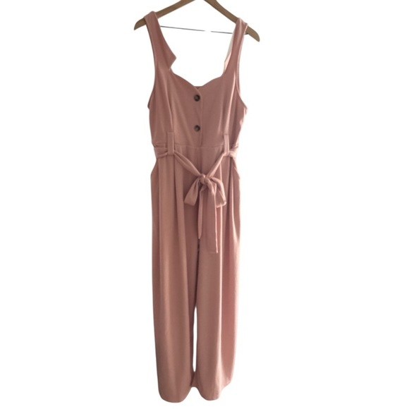 HALARA‎ Ribbed Asymmetric Neck Sleeveless Button Belted Wide Leg Casual Jumpsuit - Picture 3 of 13